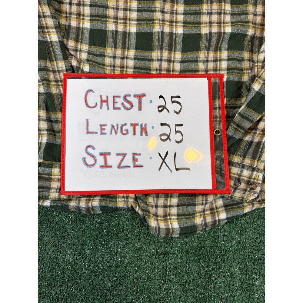 Eddie Bauer Green Plaid Flannel Button Down Shirt Mens XL